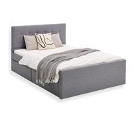 Lit double 120x200 gris sommier à lattes tête de lit tissu 2 tiroirs