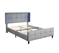 Lit double 140/200 cm gris en velours avec LED 16 couleurs tête réglable