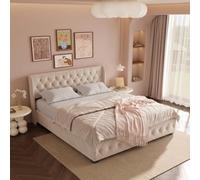 Lit Double 140x190 avec Sommier à Lattes, Lit Coffre Rembourré en Velours | Cadre de lit capitonné,Grand Espace de Rangement Hydraulique,Tête de Lit Élégante, Cadre de Lit Moderne pour Chambre Adulte