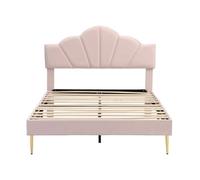 Lit Double 140x190cm Lit Adulte Lit Coquille avec Pieds En Fer Doré TêTe De Lit RéGlable,Rose