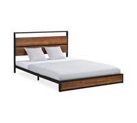 Lit double 140x200 bois brun metal noir