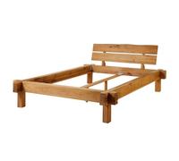 Lit double 140x200 cadre en poutres de chêne sauvage blanchi huilé JANGALI N° 110