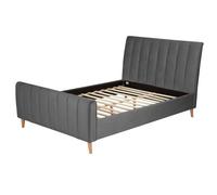 Lit Double 140x200 Cm Capitonn Sommier Lattes Gris Argent