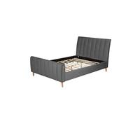 Lit Double 140x200 cm Capitonné Sommier à Lattes Gris Argenté