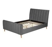 Lit Double 140x200 Cm Capitonn Sommier Lattes Gris Argent
