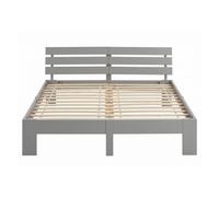 Lit double 140x200 cm gris en pin massif avec matelas mousse et sommier a lattes
