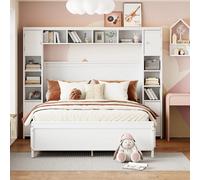 Lit double 140x200 en bois massif avec 4 tiroirs et grand rangement, sommier, blanc