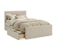 Homestyle4u Lit rembourré 140 x 200 cm avec coffre de lit et sommier à lattes, beige