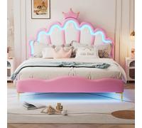 Lit Double 140x200cm - Lit Enfant - Rose - Lumière LED - Multifonctionnel