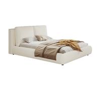 Lit double 160/200 cm beige en bou vec coffre et tête de lit inclinée