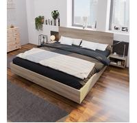 Lit double 160x200 cm avec 2 tables de chevet Sonoma chêne et gris foncé Maisentiel