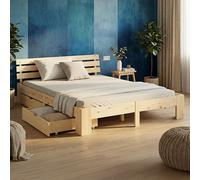Lit double 160x200 en bois avec sommier et tiroirs - Lit adulte/ado Homestyle4u