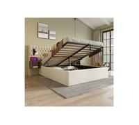 Lit double 160x200 - Retro - Coffre hydraulique - 2 tables de chevet intégrées - Lampes lecture USB-C