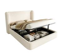 Lit double 180/200 cm beige en bou vec rangement hydraulique