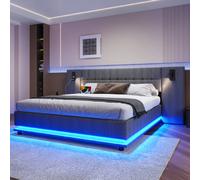 Lit Double 180 X 200 Cm-lit Capitonné LED-tête De Lit Avec Spot Intégré, Port USB-gris