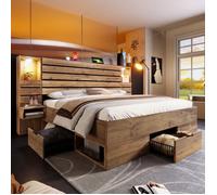 Lit double - 180 x 200 cm - Spots LED - Ports USB & Type-C - 3 tiroirs + niche éclairée