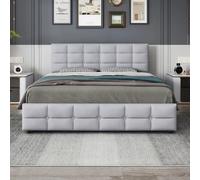Lit double 180x200 avec 4 tiroirs, sommier, dossier, velours gris