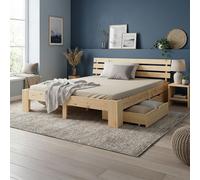 Lit double 180x200 en bois avec sommier et tiroirs - Lit adulte/ado Homestyle4u