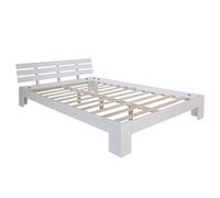 Lit double 2 personnes avec sommier a lattes en bois blanc 140x 200cm LIT06147