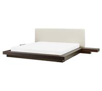 Lit Double à Eau 160x200cm Tables d'Appoint Tête Lit Cuir MDF Bois Foncé Zen