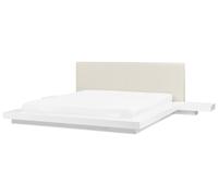 Lit Double à Eau 180x200cm en MDF Blanc à Cuir PU et Hévéa à Tables Chevet Zen