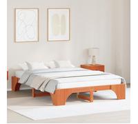 Lit Double Adulte Cadre de Lit Marron Ciré Bois Massif 140 x 200 cm Solide JILL'S 26882