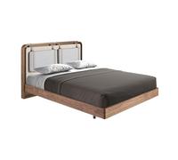 Lit double Angel Cerdá, design moderne en tissu beige et bois de noyer 7224