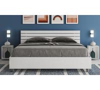 Lit double Ankel avec tête de lit en mélamine : Tête de lit inclinée / Avec sommier 160 x 200 et rangement / Chêne