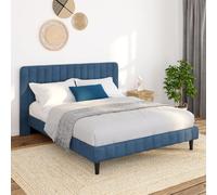 IDMarket - Lit double Annie avec tête de lit et sommier 140 x 190 cm velours bleu