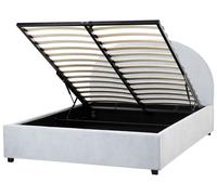 Lit Double avec Coffre 140 x 200 cm Tête de Lit Demi-Ronde en Bou leu Clair