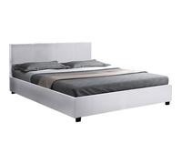 Habitat et Jardin - Lit Double Carla en Simili Blanc avec Coffre Rangements 140 x 190 cm | Cadre de Lit 2 Places Design | Sommier à Lattes et Tête de Lit Inclus