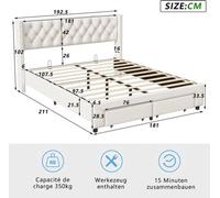 Lit double avec coffre de rangement intégré – Lit élégant avec coffre de rangement, comprenant un sommier à lattes en bois