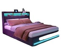 Lit double avec espace de rangement, tête de lit à compartiments, design moderne, gris-b, 140*190 cm-a