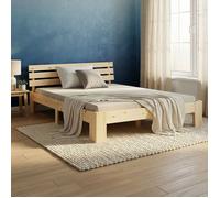 Lit double avec matelas et sommier 120x200 Lit naturel pin massif Cadre de lit en bois Lit futon
