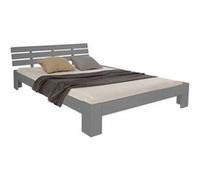 Homestyle4u Lit double 120x200 Gris pin massif – Cadre bois avec matelas et sommier à lattes