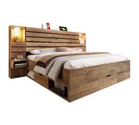 Lit double avec rangement 180/200 cm chêne en bois avec LED USB-C et rangements