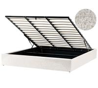 Lit Double avec Rangement en Tissu Minimaliste Moderne 180 x 200 cm Blanc Cassé