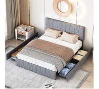 Lit double avec tiroirs 160x200 cm, avec 4 tiroirs de rangement en fer, sommier à lattes, lit adulte, velours - Gris