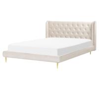 Lit Double Beige en Velours 160 x 200 cm avec Tête de Lit Capitonnée Glam Forbac