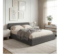 IDIMEX Lit Double BELARTI 140x190 cm rembourré, Revêtement en Tissu Gris foncé, Lit Style Moderne pour 2 Personnes, Cadre de lit en Bois avec sommier Inclus