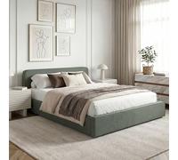 Lit Double BELARTI 140x190 cm rembourré, Revêtement en Tissu Vert, Lit Style Moderne pour 2 Personnes, Cadre de lit en Bois avec sommier Inclus