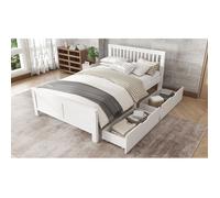 Lit double blanc 140×200 cm avec 2 tiroirs, sommier à lattes inclus, structure solide, montage nécessaire