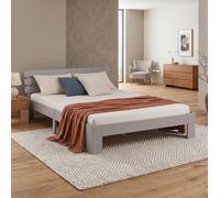 Homestyle4u Lit double 120 x 200 cm en bois massif avec sommier à lattes Gris