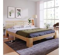 Lit double bois massif 140x200, avec tête de lit, cadre lattes, bois massif, solide, peut être en pin