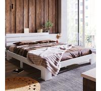 Lit double bois massif 140x200, cadre et tête de lit, lattes, bois massif, solide, peut être en pin