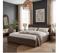 Lit Double CALM Rembourré 160 x 200 cm Queen Size Grège Confort Optimal avec Sommier à Lattes Inclus Tête de Lit en Tissu