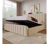 Lit double capitonné - 180x200 cm - Tête de lit dorée - Recharge USB Type-C - Contemporain