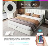 Lit double capitonné - LANGTU - 180x200 cm - Port USB intégré - Éclairage LED télécommandé - Réglage 3 niveaux
