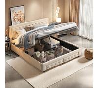 Lit double capitonné, lit escamotable 160/180 x 200 cm, avec rangement hydraulique pour beaucoup d'espace de rangement, style moderne avec 2 tiroirs Caractéristiques1. [Design moderne] Vous avez le ch