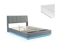 Lit double capitonné Tröstiar avec éclairage LED et matelas 160 x 200 cm anthracite
